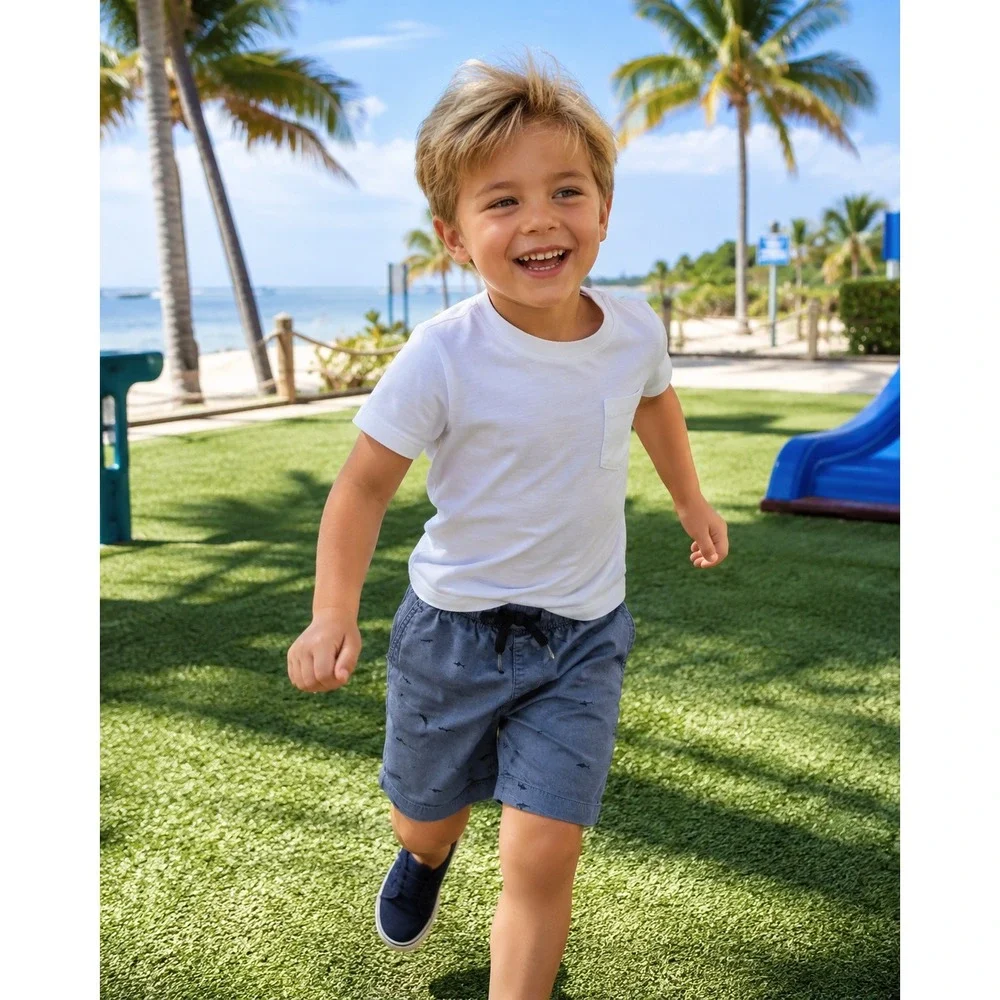 Old Navy Shark Jogger Twill Shorts Boys S 6-7 Grey Good Condition Nautical Print